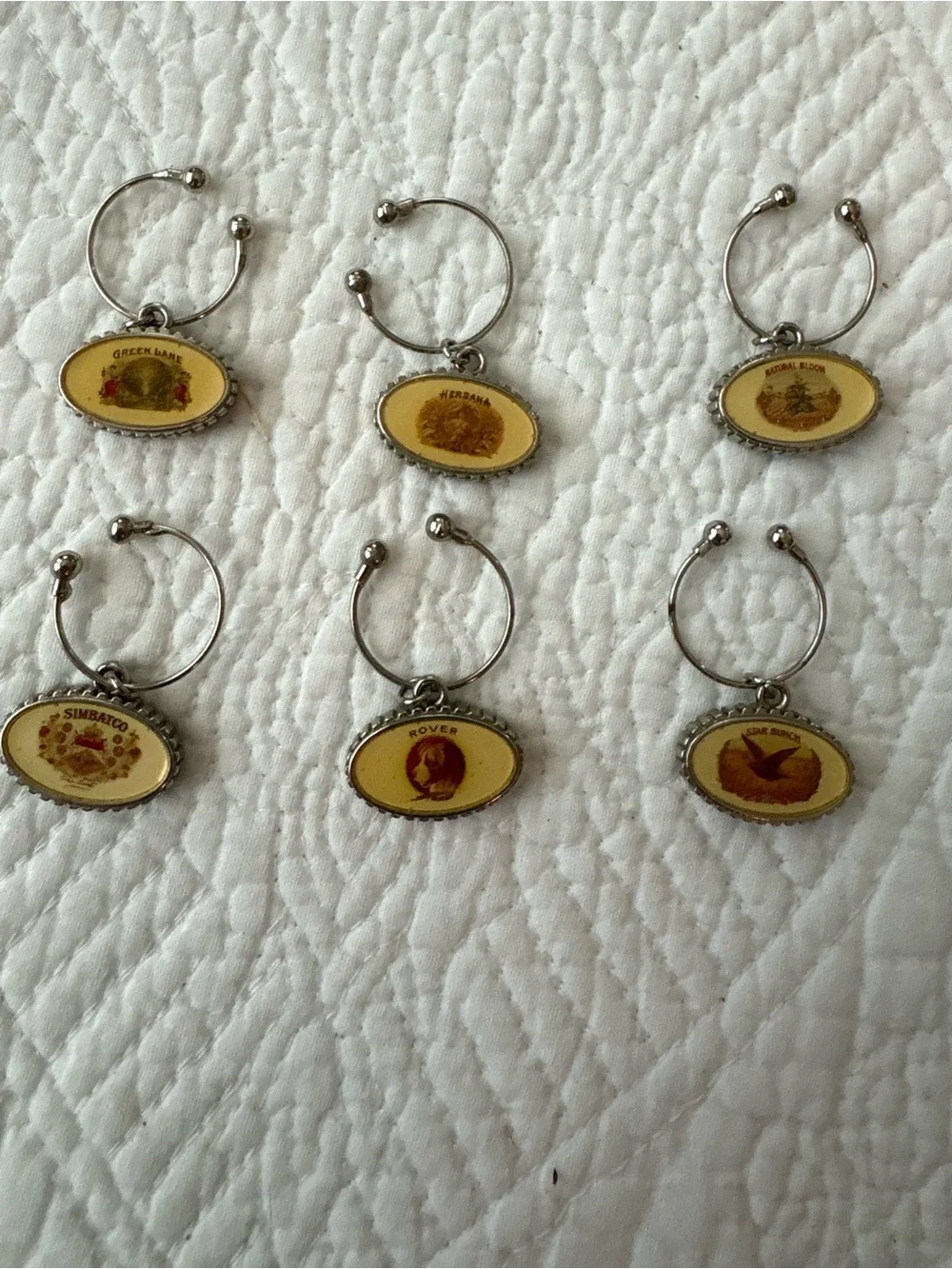 Pottery Barn Fireside Chat Glass Markers/Charms. 6 pieces no box
